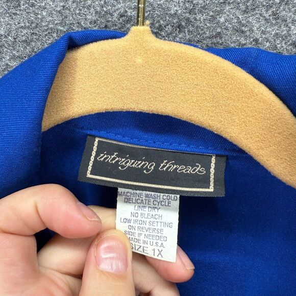 New Intriguing Threads Pants Suit Women 1X Plus Blue Collared Long Sleeve Casual - Picture 3 of 8